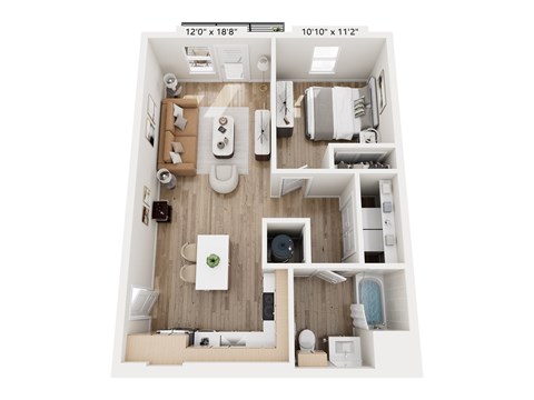Floor plan for 1 bed, 1 bath, 744 sqft
